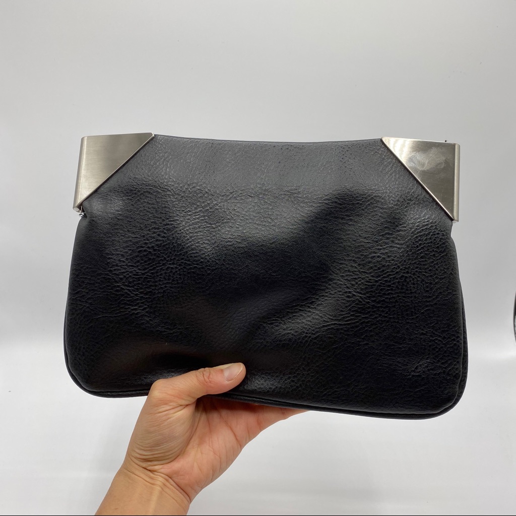 Zara Black Leather Magnetic Crossbody Bag Clutch